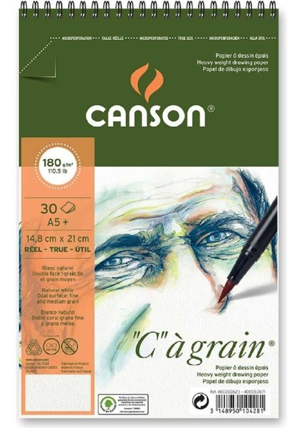 Ca Grain Spiral Pad 180GR Doğal Beyaz Spiralli Çizim Blok 30 Sayfa A5 (14.9X21CM)