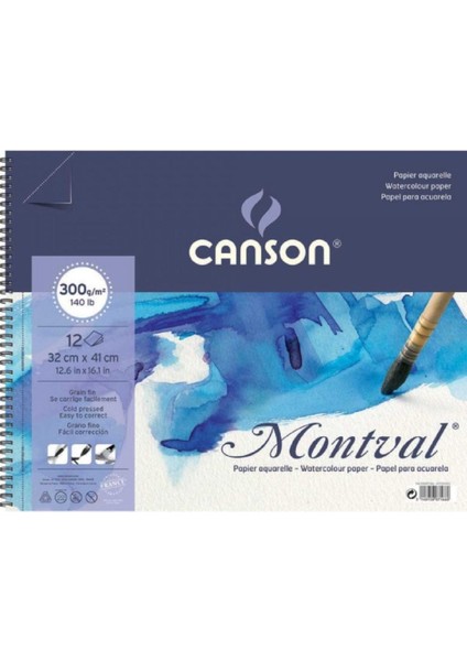 Montval Aquarelle Cold Pressed 300GR Spiralli Sulu Boya Blok 12 Sayfa 32X41CM