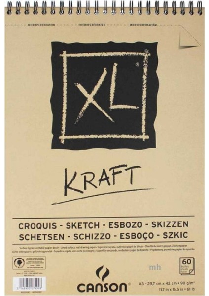 Xl Kraft Sketch Spiral Pad 90GR Spiralli Çizim Blok 60 Sayfa A3 (29.7X42CM)