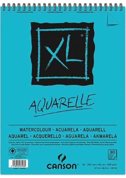 Xl Aquarelle Cold Pressed 300GR Spiralli Sulu Boya Blok 30 Sayfa A3 (29.7X42CM)