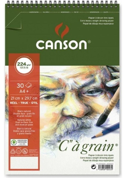 Ca Grain Spiral Pad 224GR Doğal Beyaz Spiralli Çizim Blok 30 Sayfa A4 (21X29.7CM)