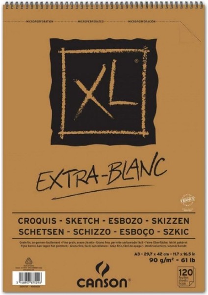 Xl Extra White Sketch Spiral Pad 90GR Spiralli Çizim Blok 120 Sayfa A3 (29.7X42CM)