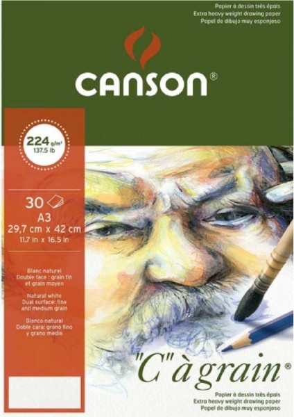 Ca Grain Pad 224GR Doğal Beyaz Çizim Blok 30 Sayfa A3 (29.7X42CM)