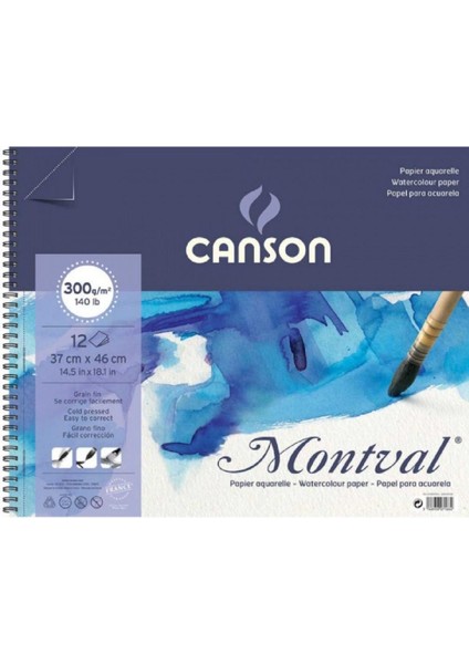 Montval Aquarelle Cold Pressed 300GR Spiralli Sulu Boya Blok 12 Sayfa 37X46CM