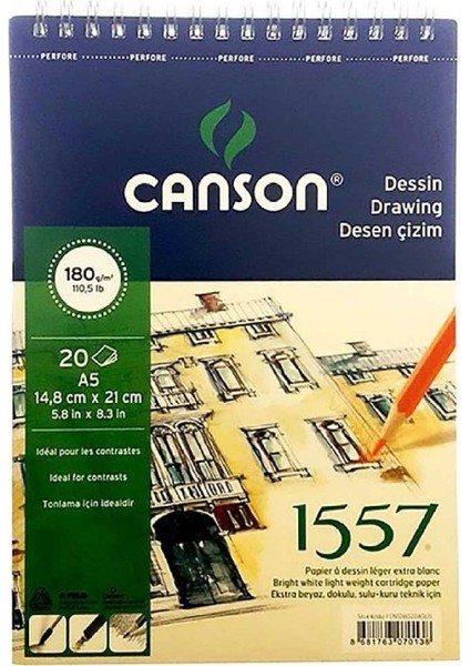 1557 Dessin Drawing Light Grain 180GR Spiralli Çizim Defteri 20 Sayfa A5 (14.9X21CM)