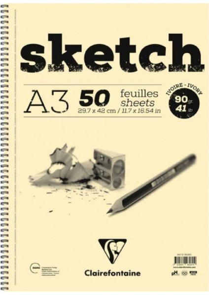 Esquisse Ivory Sketch 90GR Spiralli Çizim Blok 50 Sayfa A3 (29.7X42CM) (Uzun Kenar Spiral)