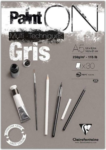 Paint-On Gris 250GR Gri Çok Amaçlı Resim Blok 30 Sayfa A5 (14.8X21CM)