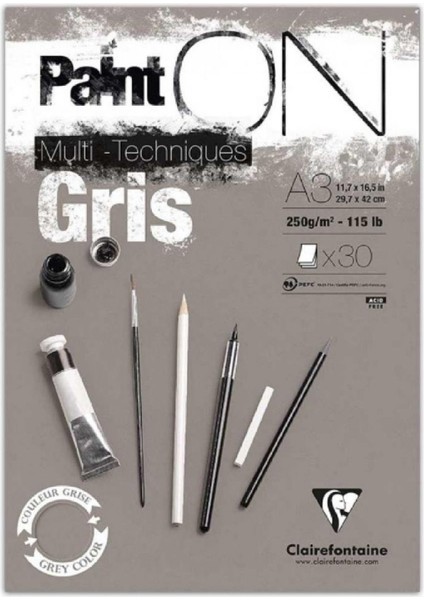 Paint-On Gris 250GR Gri Çok Amaçlı Resim Blok 30 Sayfa A3 (29.7X42CM)