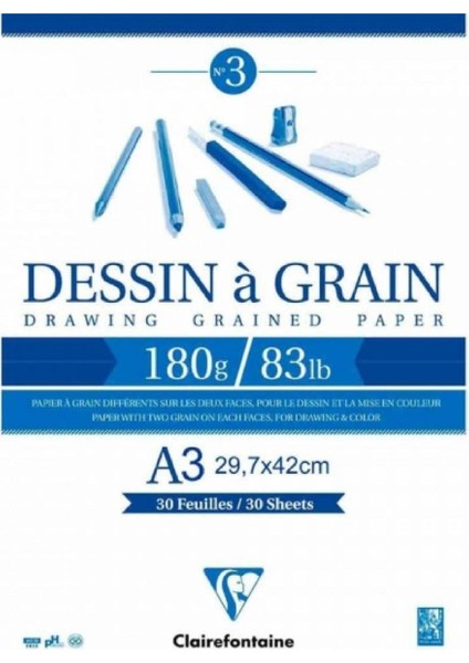 Dessin A Grain 180GR Doğal Beyaz Çok Amaçlı Çizim Blok 30 Sayfa A3 (29.7X42CM)