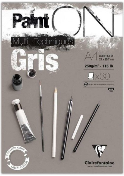 Paint-On Gris 250GR Gri Çok Amaçlı Resim Blok 30 Sayfa A4 (21X29.7C
