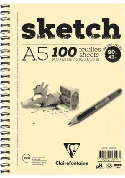 Esquisse Ivory Sketch 90GR Spiralli Çizim Blok 100 Sayfa A5 (14.8X21CM) (Uzun Kenar Spiral)