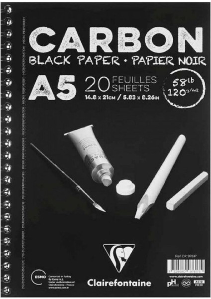 Carbon 120GR Siyah Spiralli Resim Blok 20 Sayfa A5 (14.8X21CM) (Uzun Kenar Spiral)