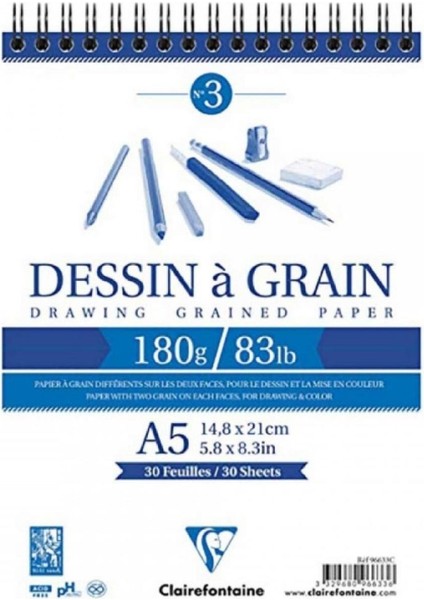 Dessin A Grain 180GR Doğal Beyaz Çok Amaçlı Spiralli Resim Blok 30 Sayfa A5 (14.8X21CM)