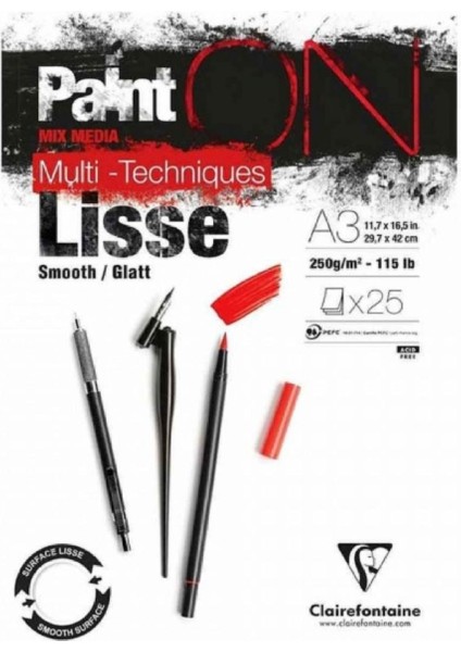 Paint-On Lisse 250GR Pürüzsüz Doku Çok Amaçlı Resim Blok 25 Sayfa A3 (29.7X42CM)