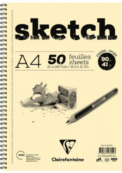 Esquisse Ivory Sketch 90GR Spiralli Çizim Blok 50 Sayfa A4 (21X29.7CM) (Uzun Kenar Spiral)