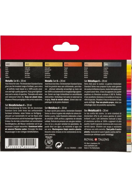 Standart Seri Akrilik Boya Set Metalik Seti 6 x 20 ml Metallics
