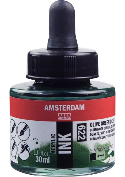 Amsterdam Akrilik Mürekkep : Acrylic Ink : 30ML : Olive Green Deep 622