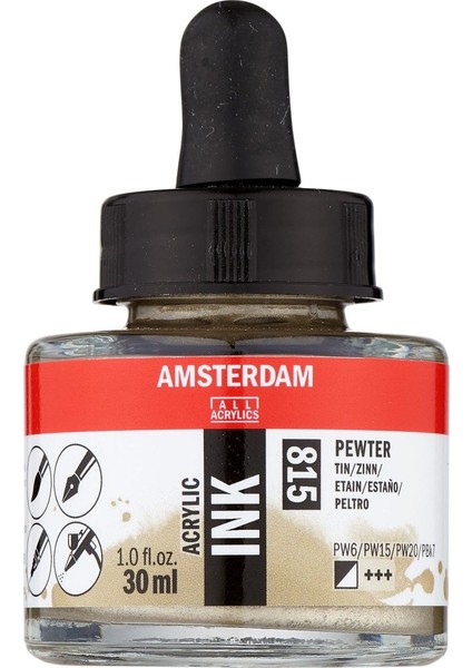 Amsterdam Akrilik Mürekkep : Acrylic Ink : 30ML : Pewter 815
