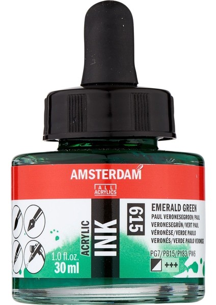 Amsterdam Akrilik Mürekkep : Acrylic Ink : 30ML : Emerald Green 615