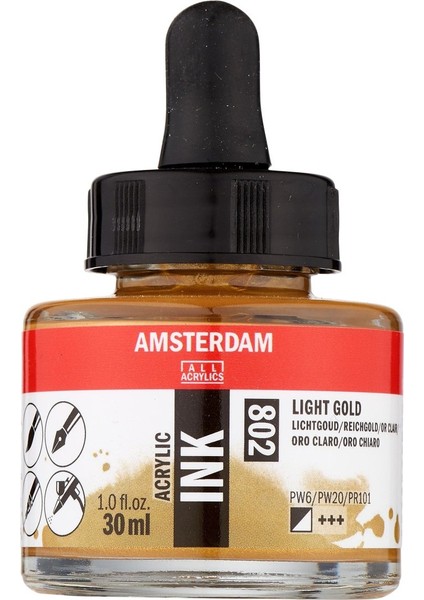 Amsterdam Akrilik Mürekkep : Acrylic Ink : 30ML : Light Gold 802