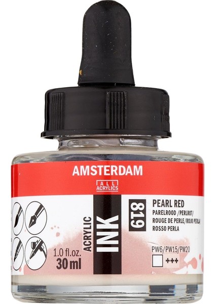 Amsterdam Akrilik Mürekkep : Acrylic Ink : 30ML : Pearl Red 819