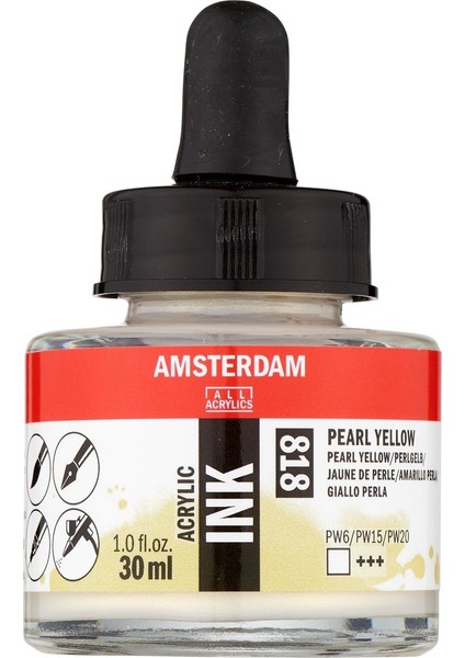 Amsterdam Akrilik Mürekkep : Acrylic Ink : 30ML : Pearl Yellow 818