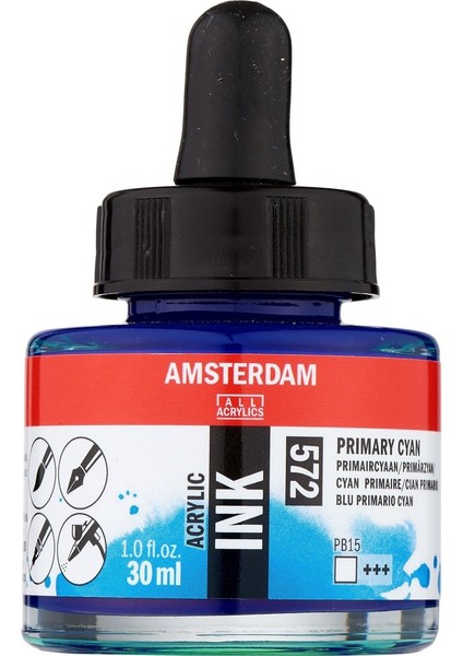Amsterdam Akrilik Mürekkep : Acrylic Ink : 30ML : Primary Cyan 572
