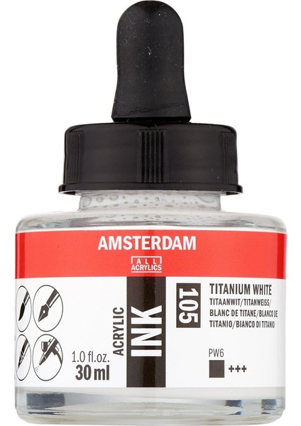 Amsterdam Akrilik Mürekkep : Acrylic Ink : 30ML : Titanium White 105
