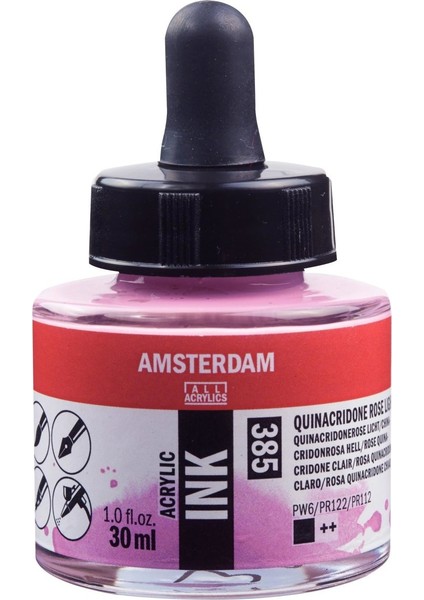 Amsterdam Akrilik Mürekkep : Acrylic Ink : 30ML : Quinacridone Rose Light 385