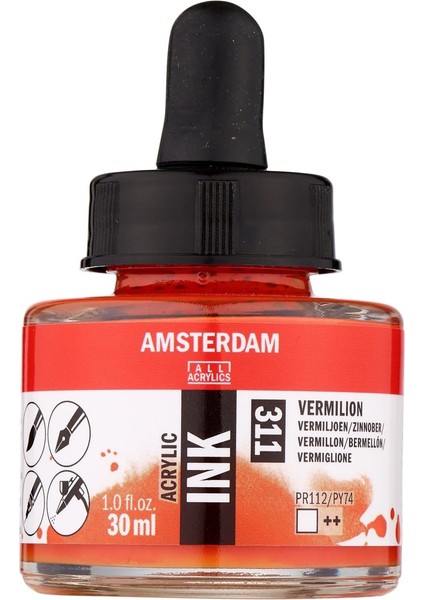 Amsterdam Akrilik Mürekkep : Acrylic Ink : 30ML : Vermilion 311