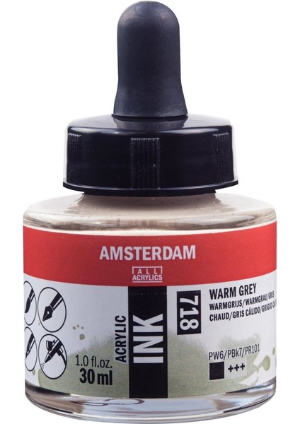 Amsterdam Akrilik Mürekkep : Acrylic Ink : 30ML : Warm Grey 718