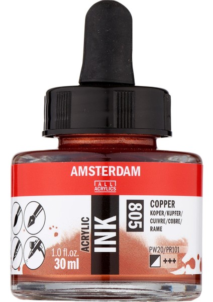 Amsterdam Akrilik Mürekkep : Acrylic Ink : 30ML : Copper 805