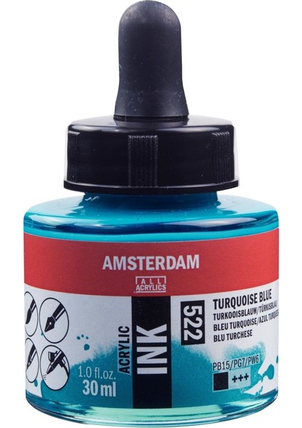 Amsterdam Akrilik Mürekkep : Acrylic Ink : 30ML : Turquoise Blue 522