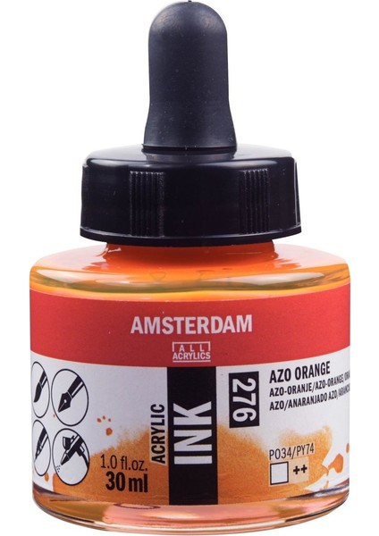 Amsterdam Akrilik Mürekkep : Acrylic Ink : 30ML : Azo Orange 276