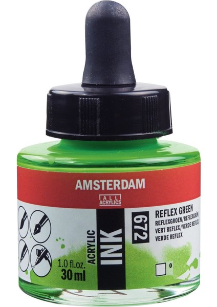 Amsterdam Akrilik Mürekkep : Acrylic Ink : 30ML : Reflex Green 672