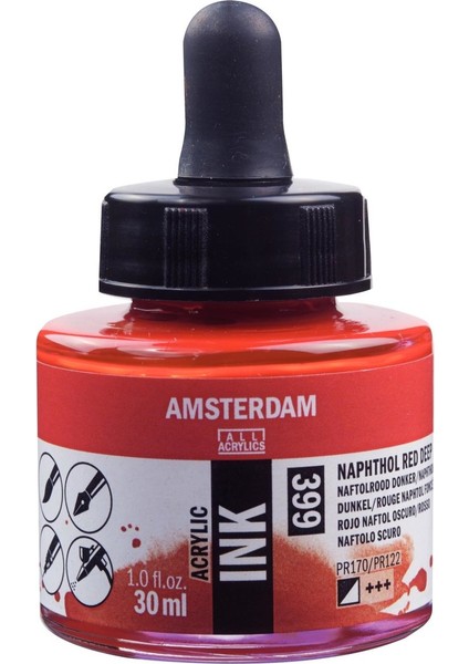 Amsterdam Akrilik Mürekkep : Acrylic Ink : 30ML : Naphthol Red Deep 399