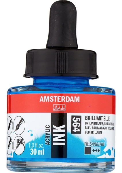 Amsterdam Akrilik Mürekkep : Acrylic Ink : 30ML : Brilliant Blue 564