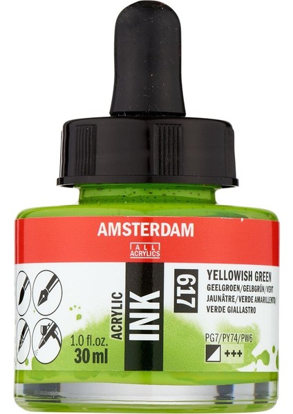Amsterdam Akrilik Mürekkep : Acrylic Ink : 30ML : Yellowish Green 617