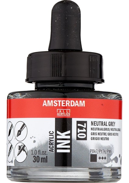 Amsterdam Akrilik Mürekkep : Acrylic Ink : 30ML : Neutral Grey 710