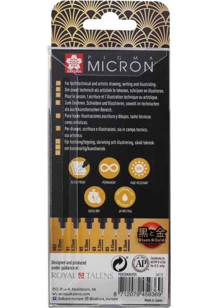 Pigma Micron Teknik Kalem Black & Gold Edıtıon Set 6'lı