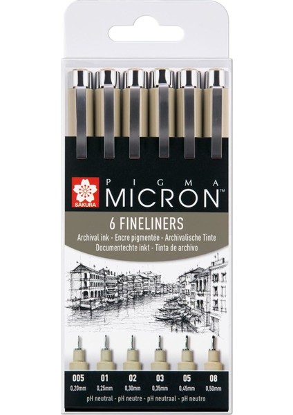 Pigma Micron Teknik Kalem Siyah Set 6'lı