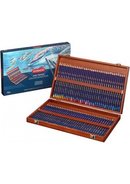 Inktense Pencil Kuru Boya Kalem Seti 72'li Ahşap Kutu (Mürekkep Kalemi)