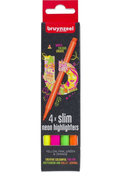 Highlıghter Set Slım 2,5 mm - Floresan Ince Uç Kalem Seti 4 Renk