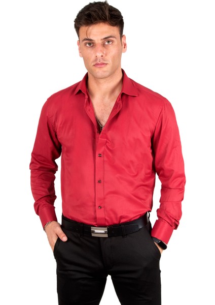 Dik Yaka Slim Fit Kesim Pamuk Saten Erkek Gömlek 2209615 fırsatları