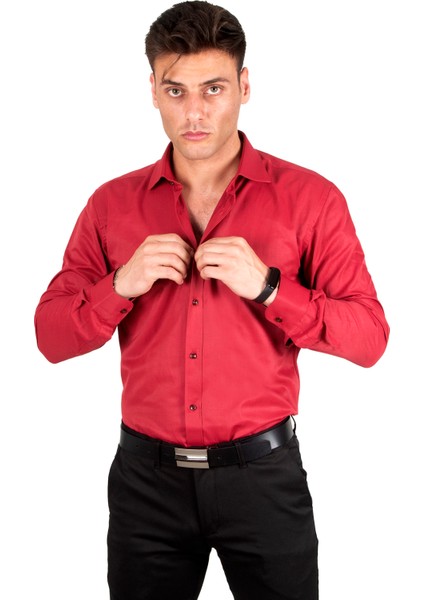Dik Yaka Slim Fit Kesim Pamuk Saten Erkek Gömlek 2209615 indirimleri