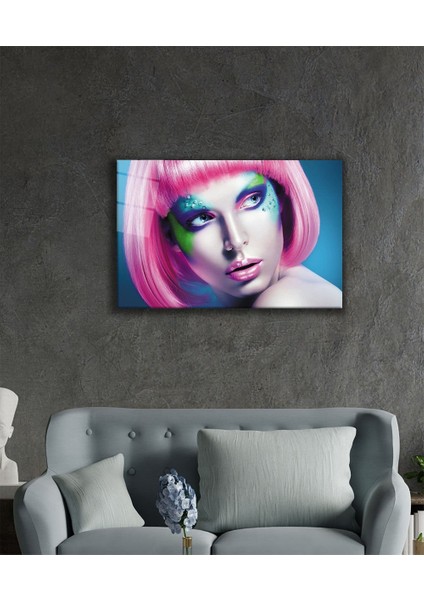 Eliza Home Pembe Saç Makyajlı Kadın Cam Tablo fiyatları