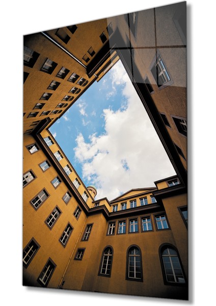Eliza Home Pencereli Sarı Geometrik Cam Tablo