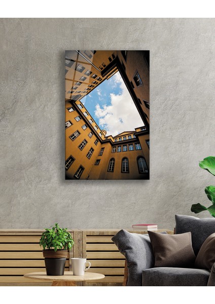 Eliza Home Pencereli Sarı Geometrik Cam Tablo fiyatları