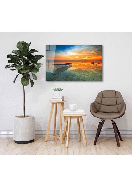 Eliza Home Gün Batımı Manzara Kayık Cam Tablo fiyatları