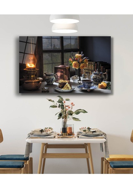 Eliza Home Sarı Güller Yağmur Gaz Lamba Görselli Natürmort Cam Tablo fiyatları